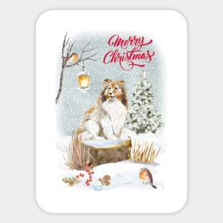 Sheltie Dog Merry Christmas Santa Dog Holiday Greeting Sticker